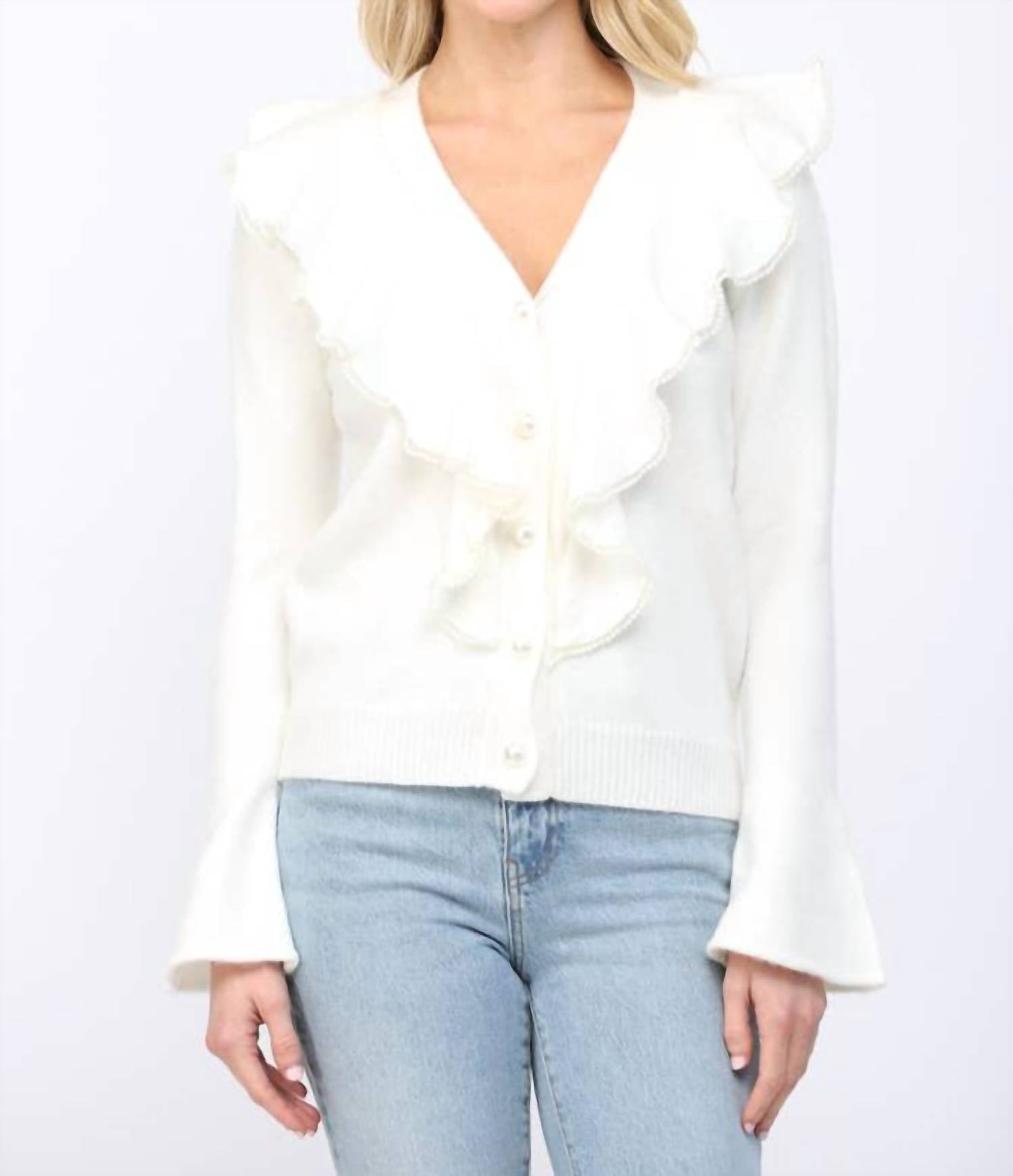 Fate - Cascading Pearl Ruffle Cardigan
