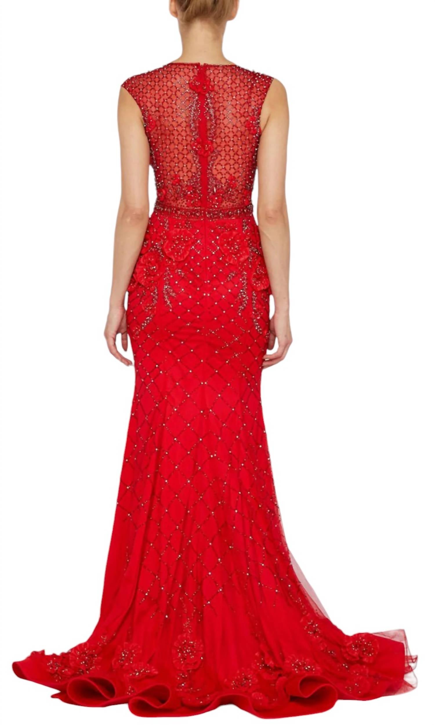 Terani Couture - 3D FLORAL APPLIQUE BEADED EVENING DRESS