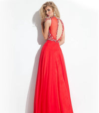 Rachel Allan - High Mesh Neck Beaded Chiffon Gown