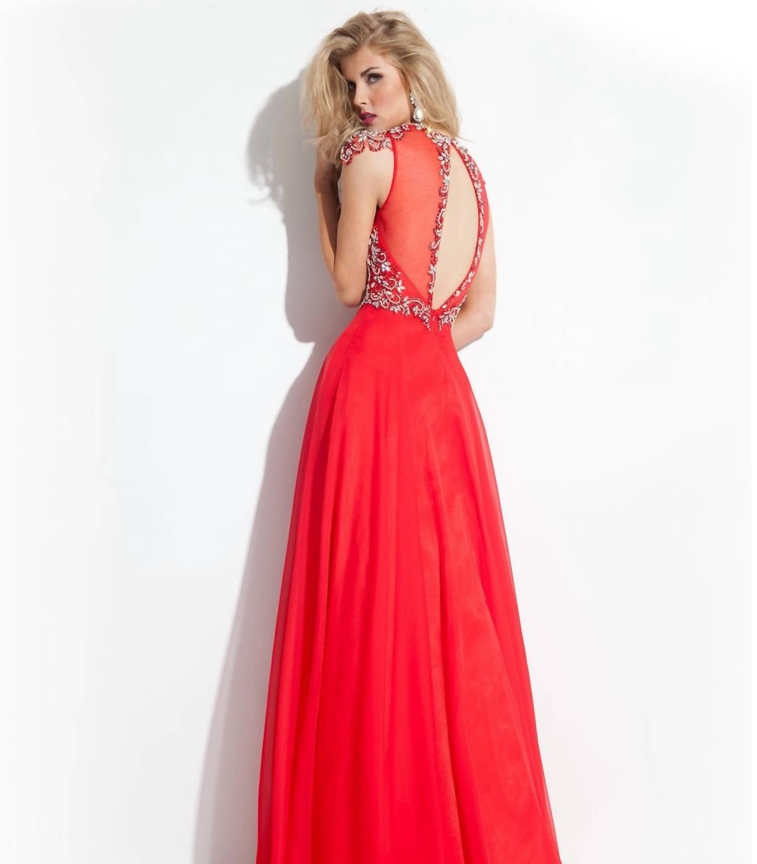Rachel Allan - High Mesh Neck Beaded Chiffon Gown