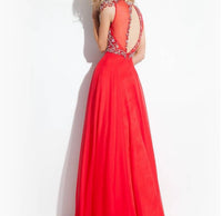 Rachel Allan - High Mesh Neck Beaded Chiffon Gown