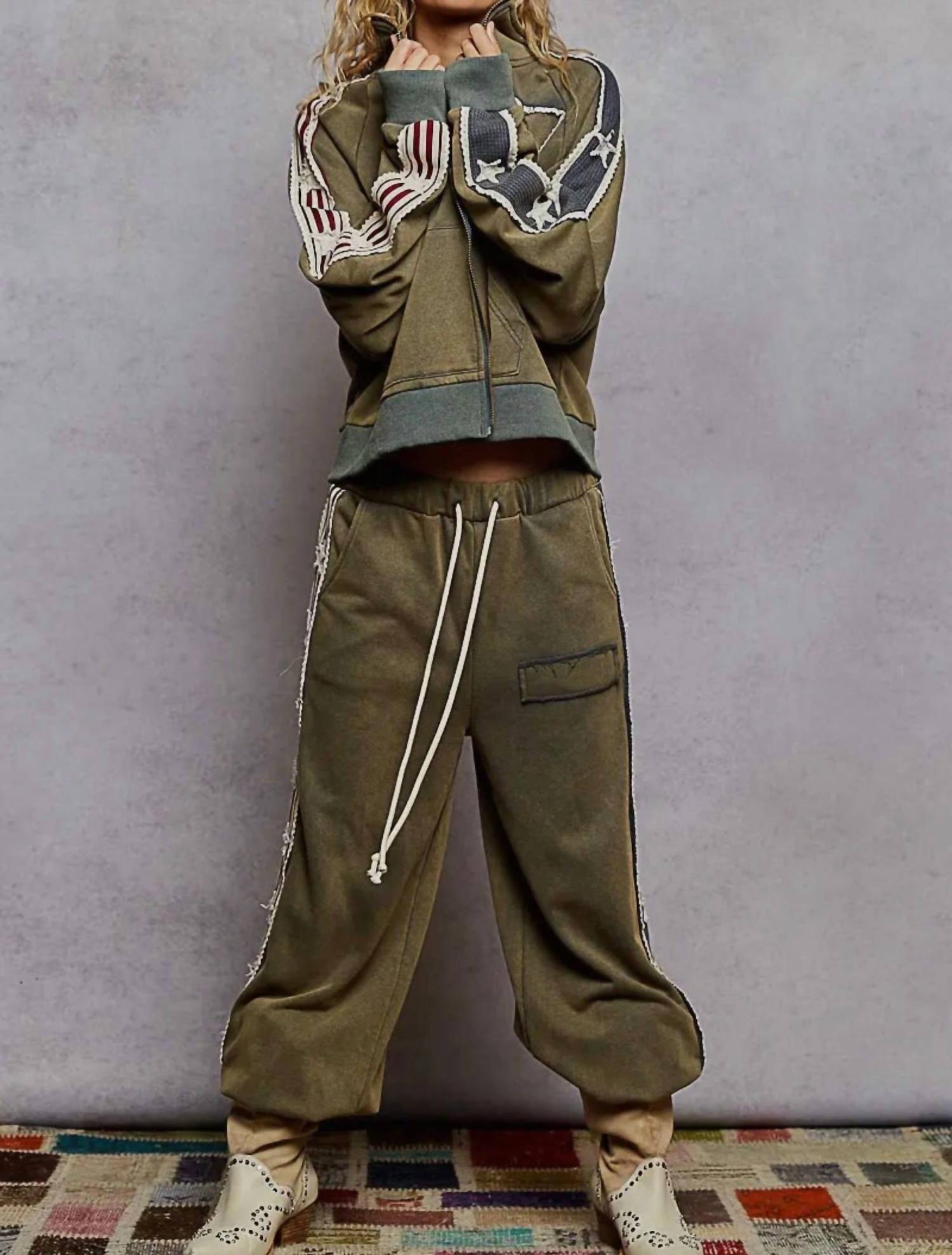 Pol - French Terry Star And Striped Jacket And Jogger Set