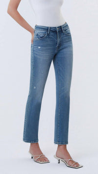 VERVET BY FLYING MONKEY Mid Rise Ankle Slim Straight Slight Distressed Jeans in medium wash - women's jeans - alternate view