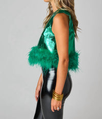 Buddylove - Queenie Metallic Feather Trim Top