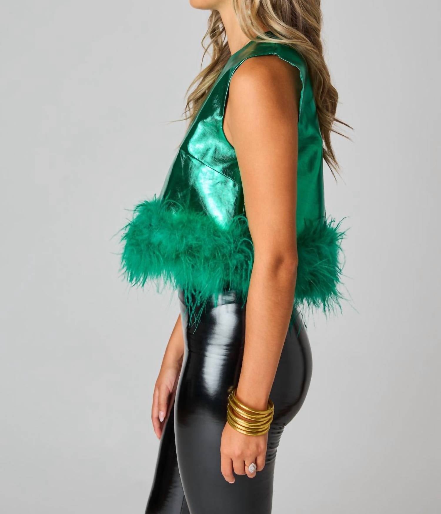 Buddylove - Queenie Metallic Feather Trim Top