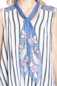 Aratta - Sleeveless Sequin Embroidered Mesh Neck Tie Top