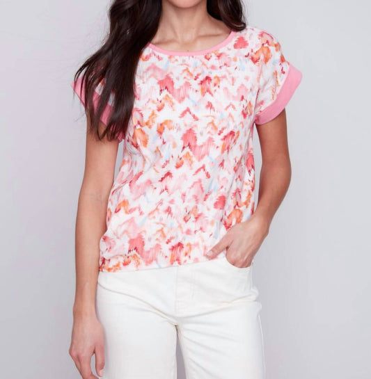 Charlie B - Printed Linen Combo Side Tie Top