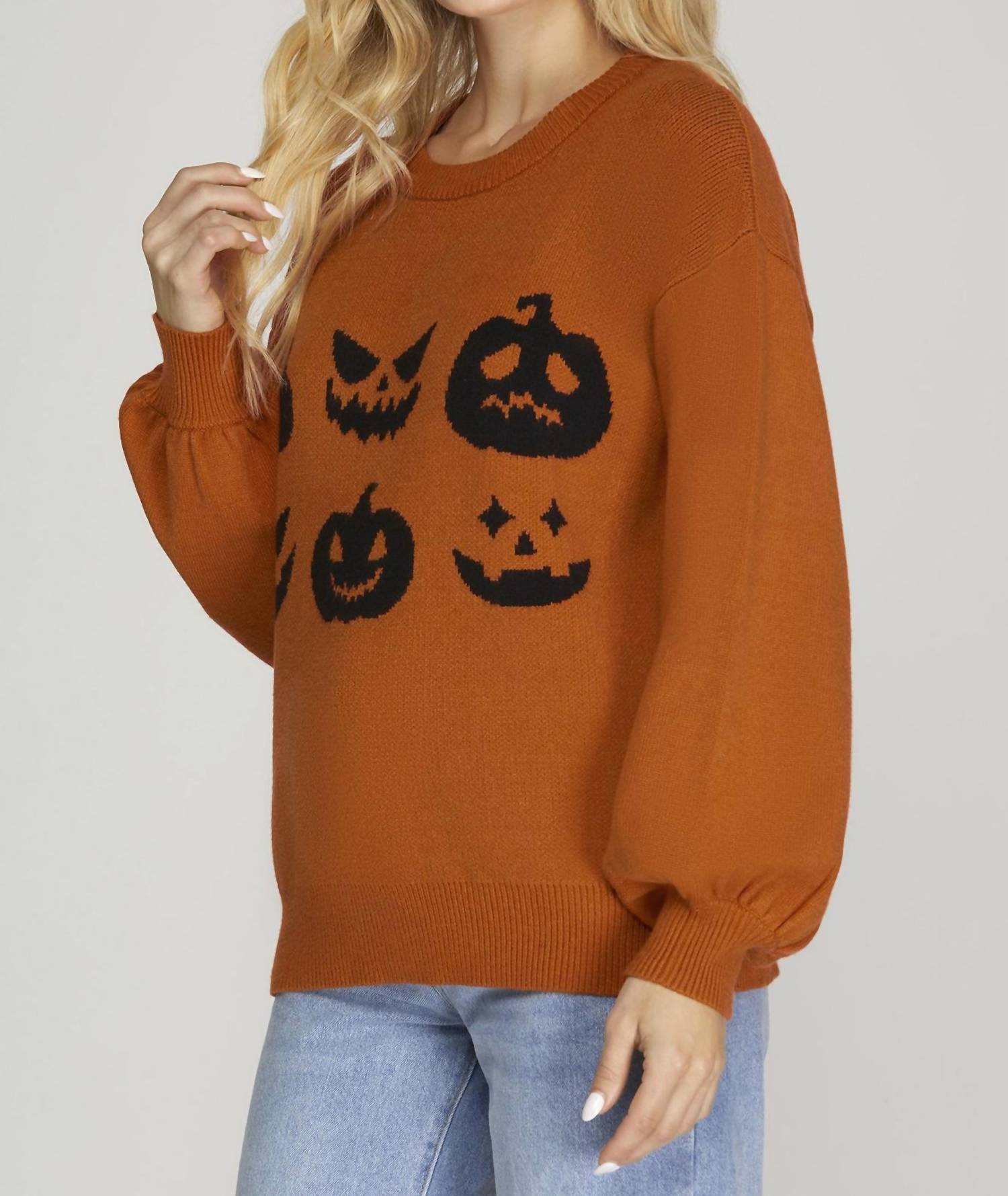 She + Sky - LONG SLEEVE HALLOWEEN PATTERN SWEATER TOP