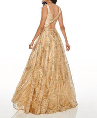 Rachel Allan - Mid Cut-out Metallic Embroidered Prom Gown