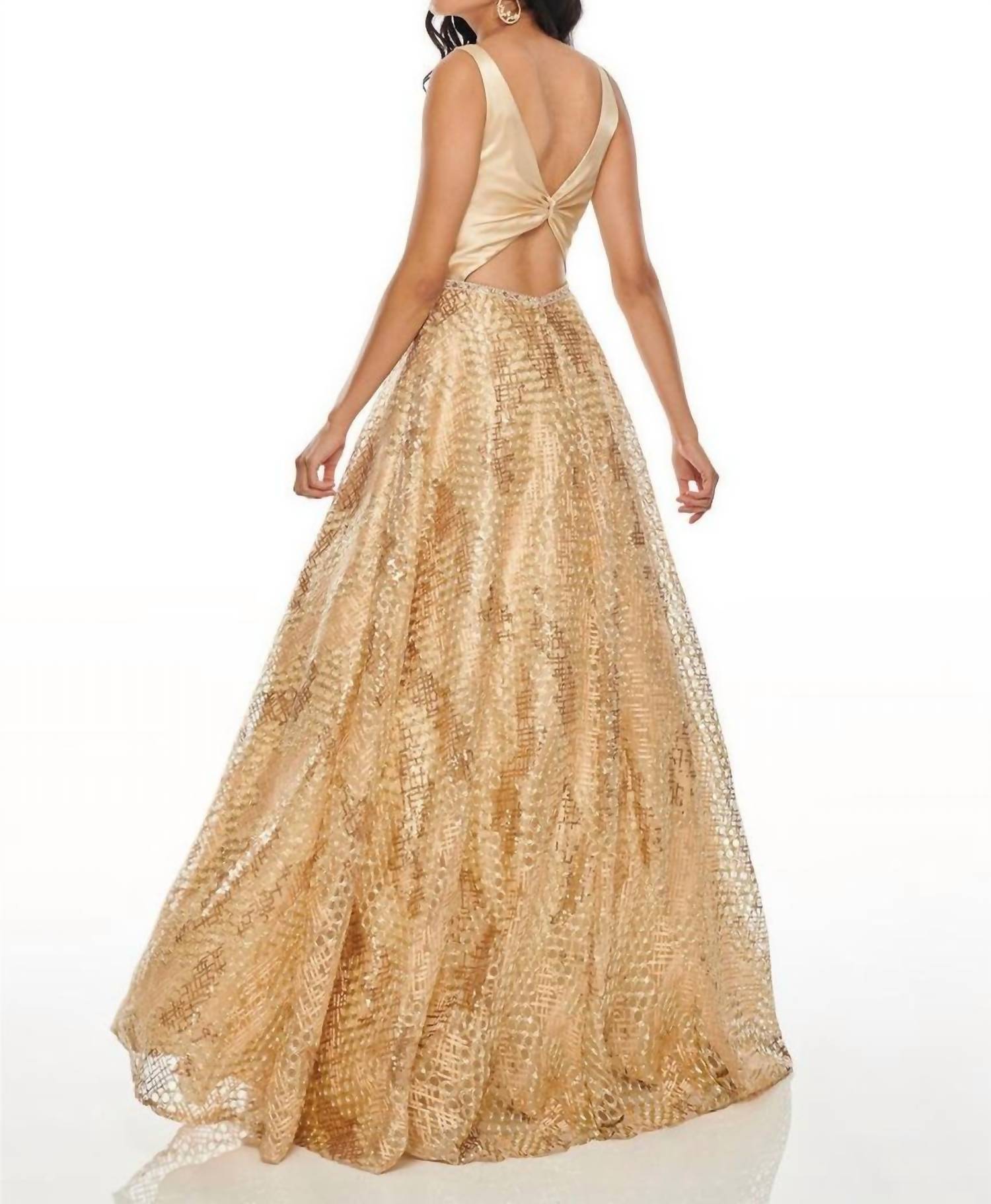 Rachel Allan - Mid Cut-out Metallic Embroidered Prom Gown