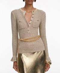 Self-Portrait - Lurex Ribbed Knit Top