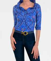 GRETCHEN SCOTT Quarter Sleeve Ruffneck Top in passion paisley imari - women's blouse