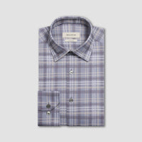 Bugatchi Uomo Herringbone Stacked Check 8 Way Stretch Shirt in cement - men's shirt - view 4