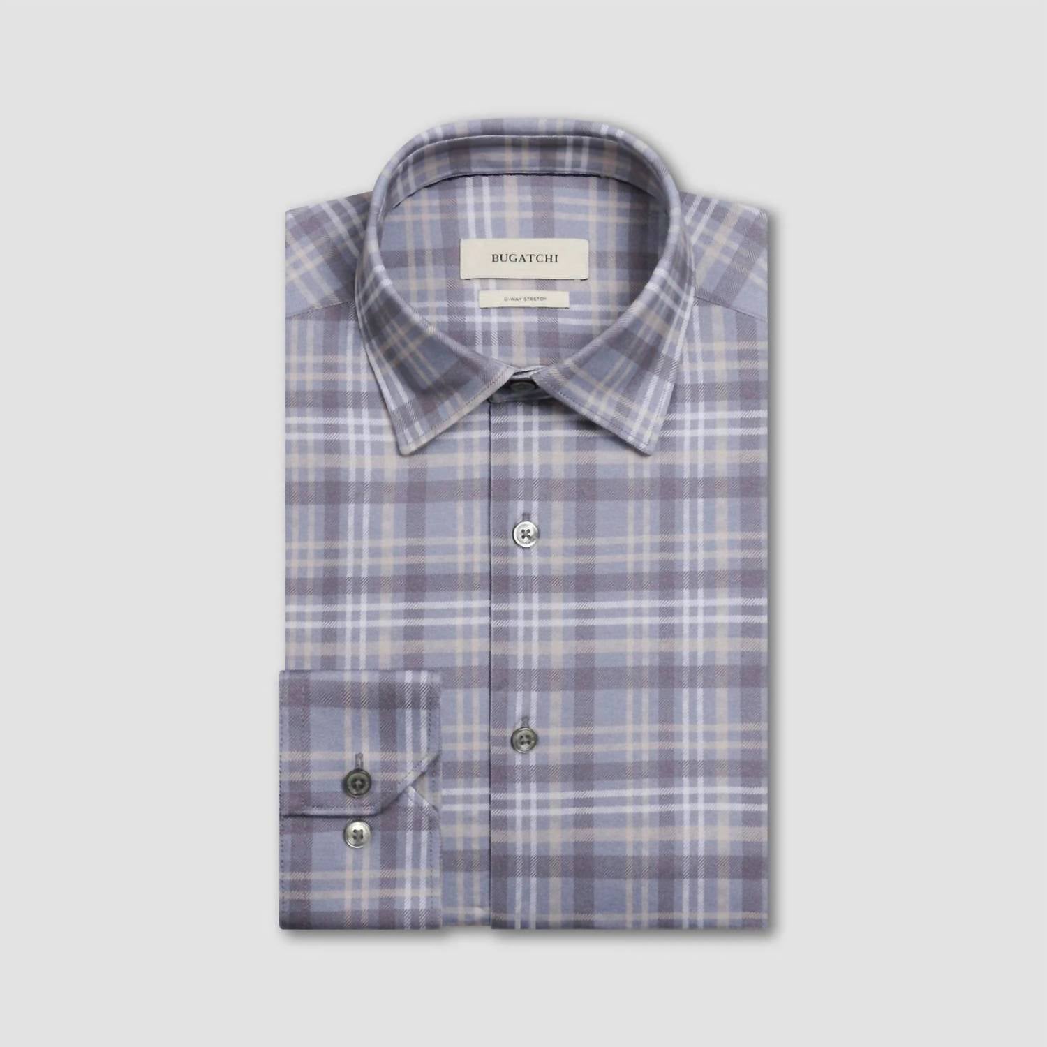 Bugatchi Uomo Herringbone Stacked Check 8 Way Stretch Shirt in cement - men's shirt - view 4