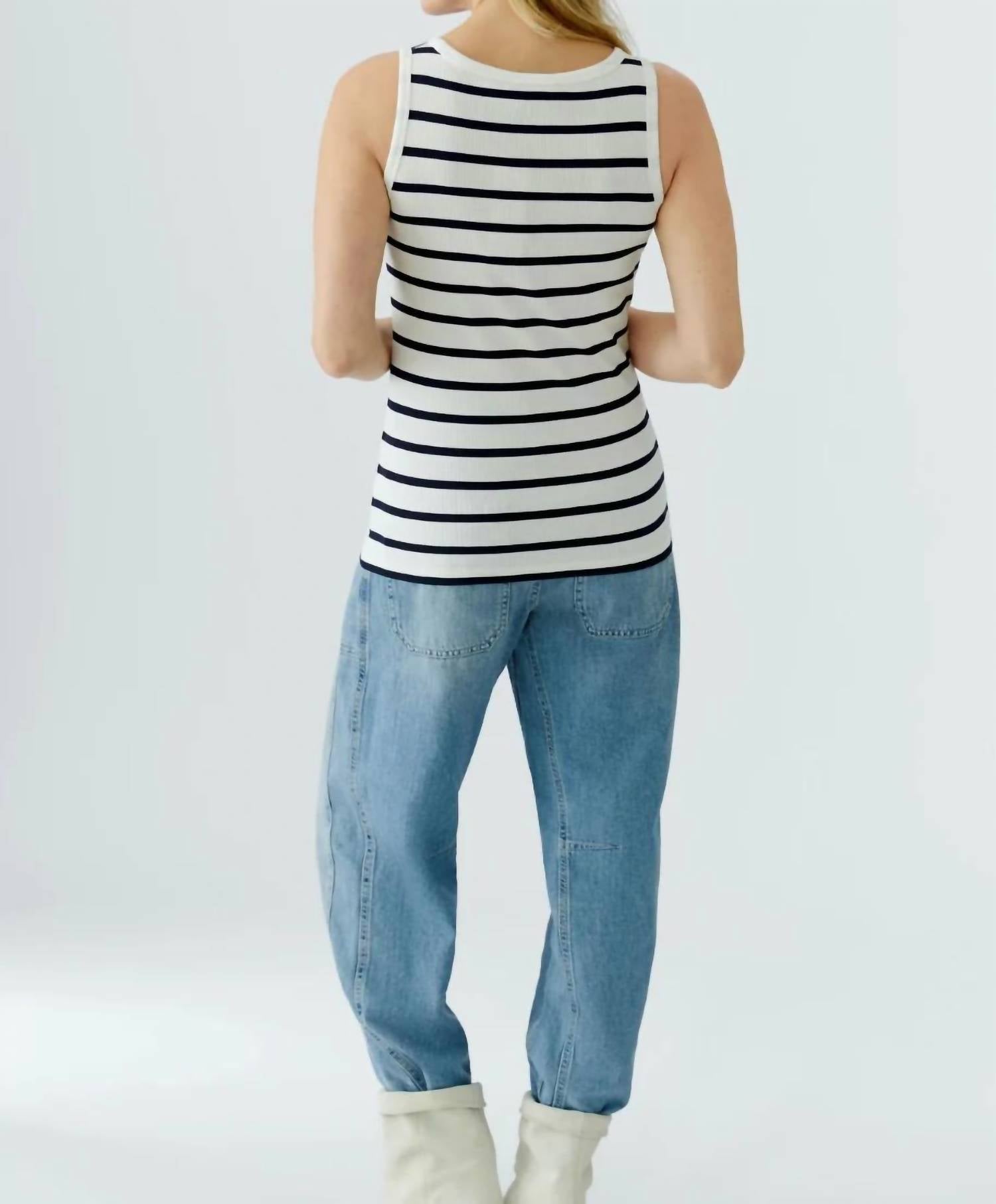 Oui - Striped With Embellished Logo Tank Top