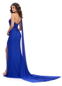 ASHLEYlauren One Shoulder Cape Gown in royal - women's dress - alternate view