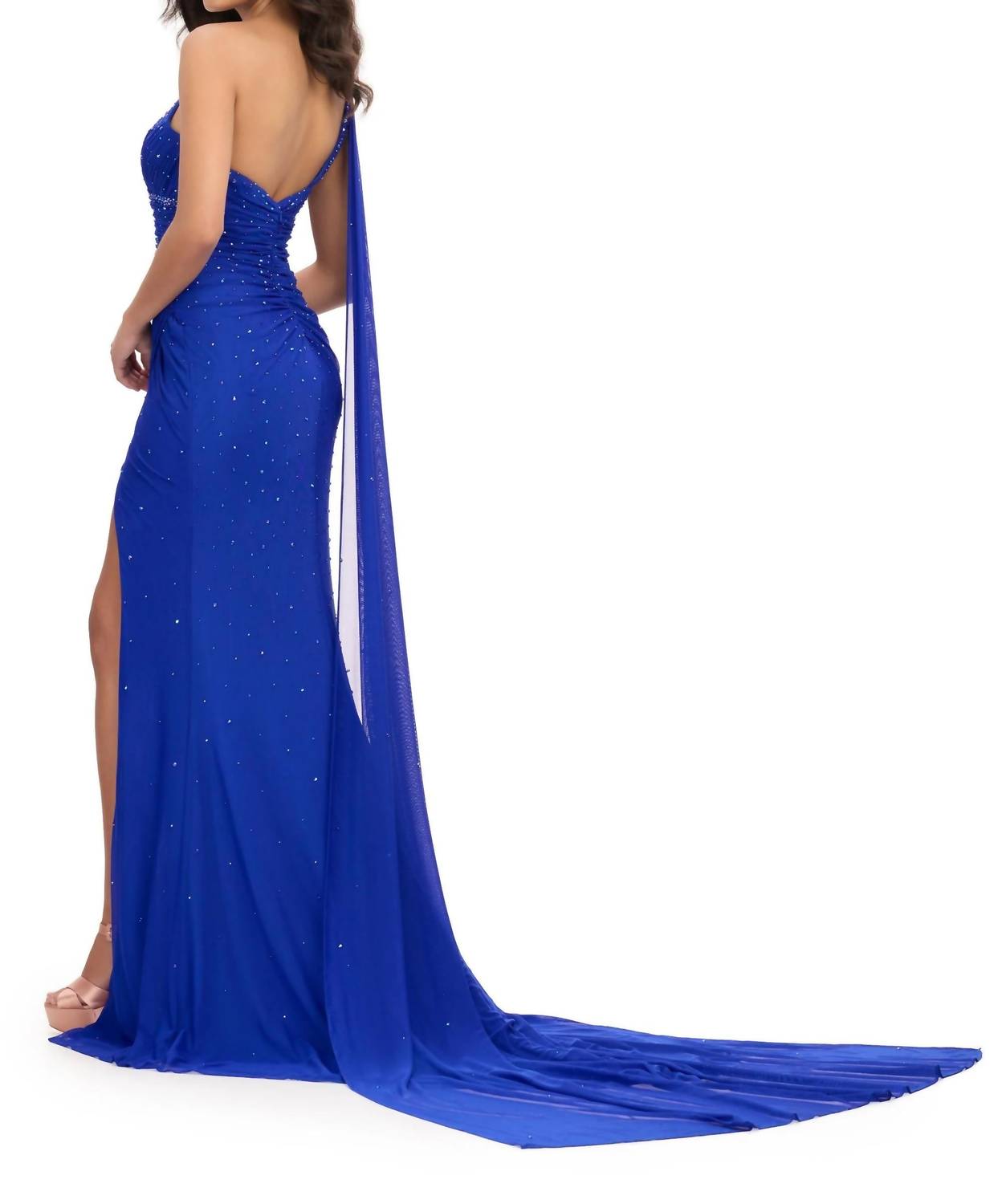 ASHLEYlauren One Shoulder Cape Gown in royal - women's dress - detail view