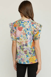 entro Floral Ruffle Sleeve Blouse in multi - women's blouse - view 4