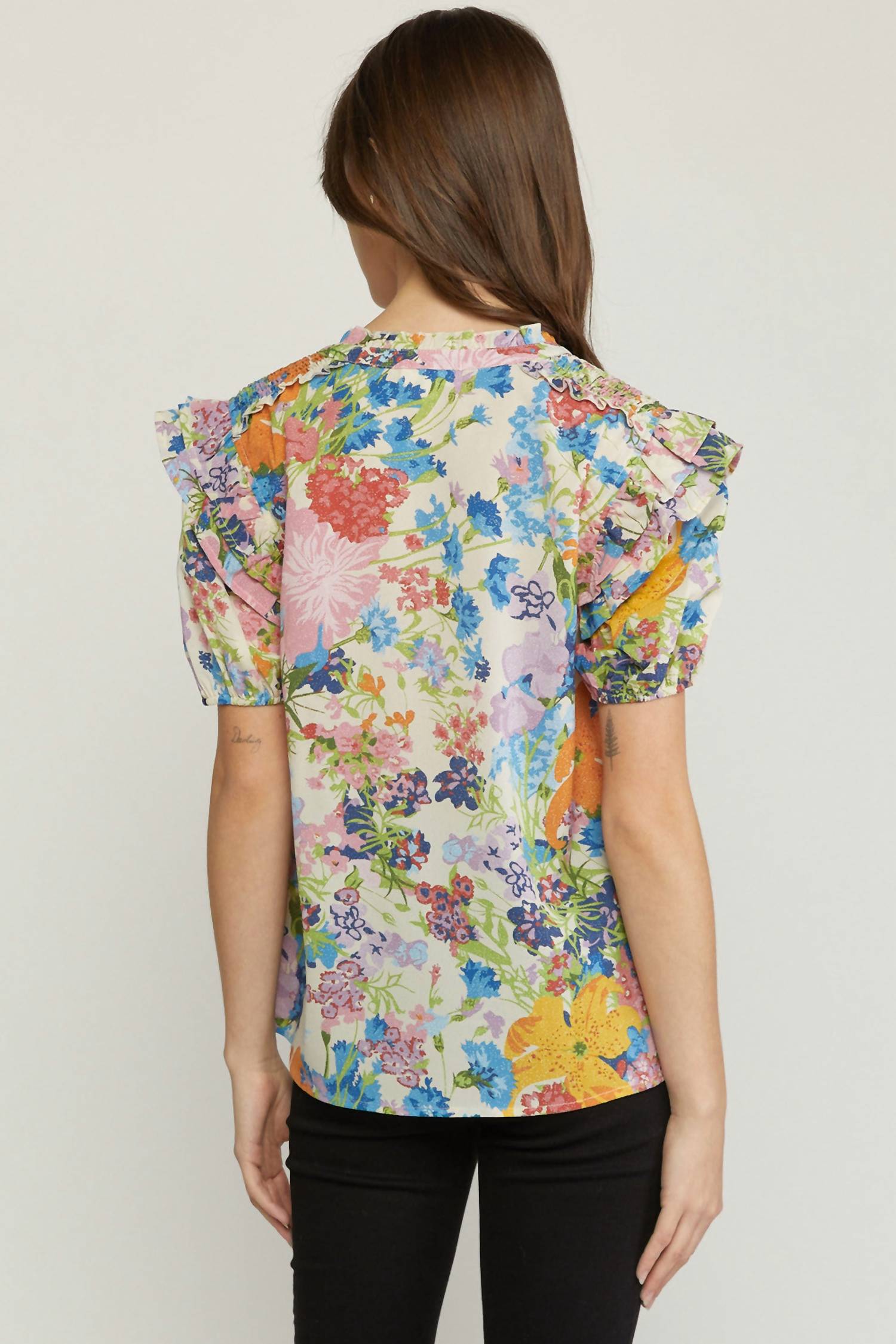 entro Floral Ruffle Sleeve Blouse in multi - women's blouse - view 4
