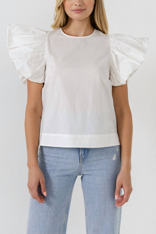 English Factory - Erandi Folded Ruffle Sleeve Top