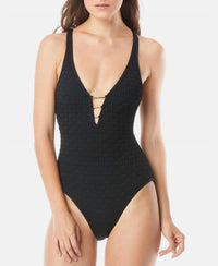 Carmen Marc Valvo - Crochet Plunge One Piece Swimsuit