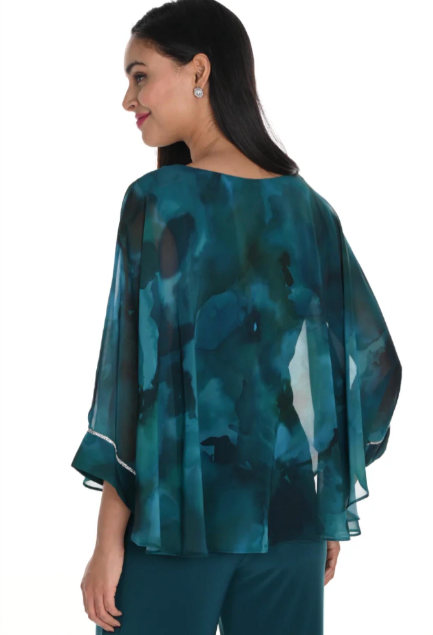 Frank Lyman - Watercolor Crystal Cuffed Blouse