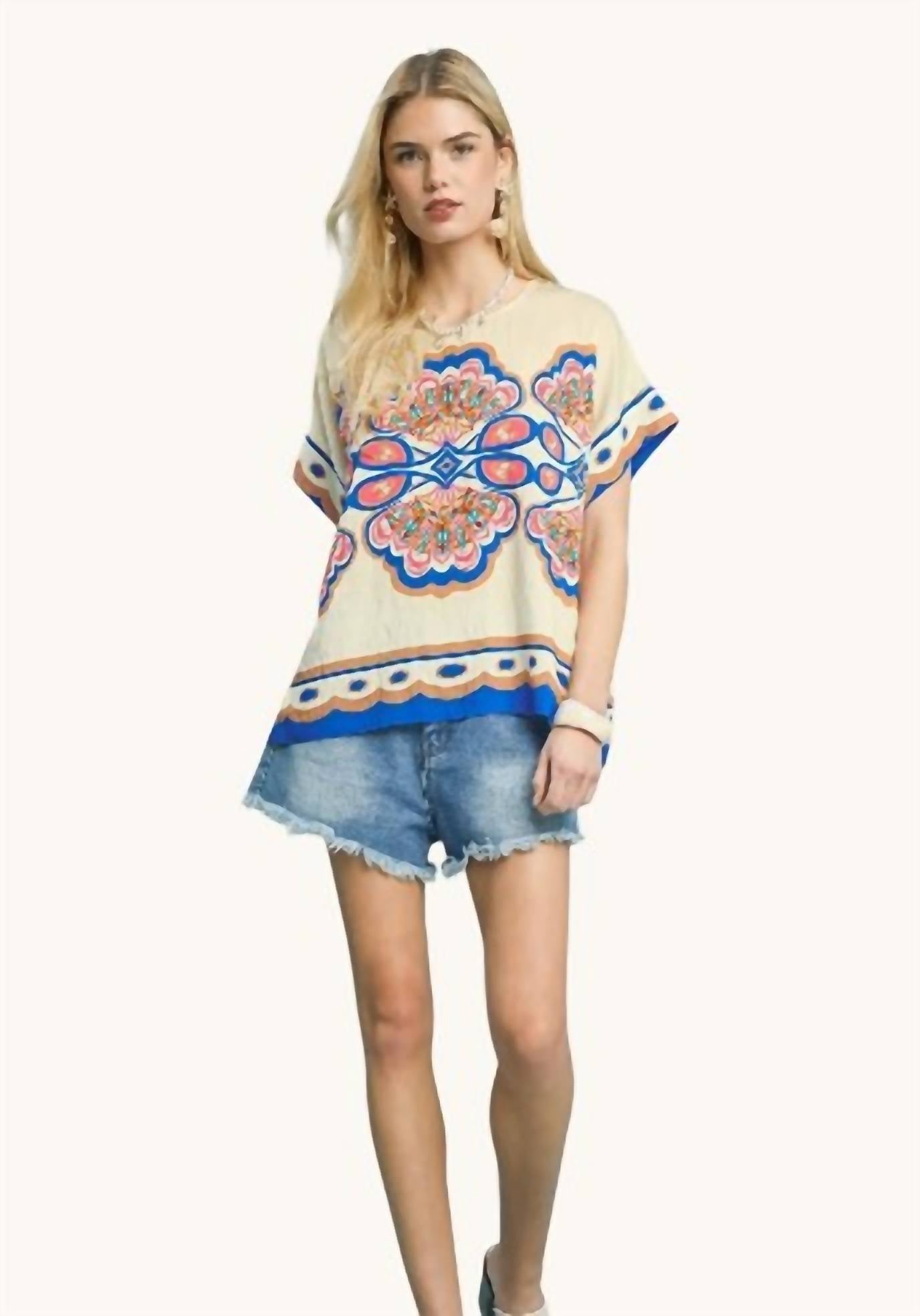 Umgee - Mix Medallion Print Short Sleeve Top