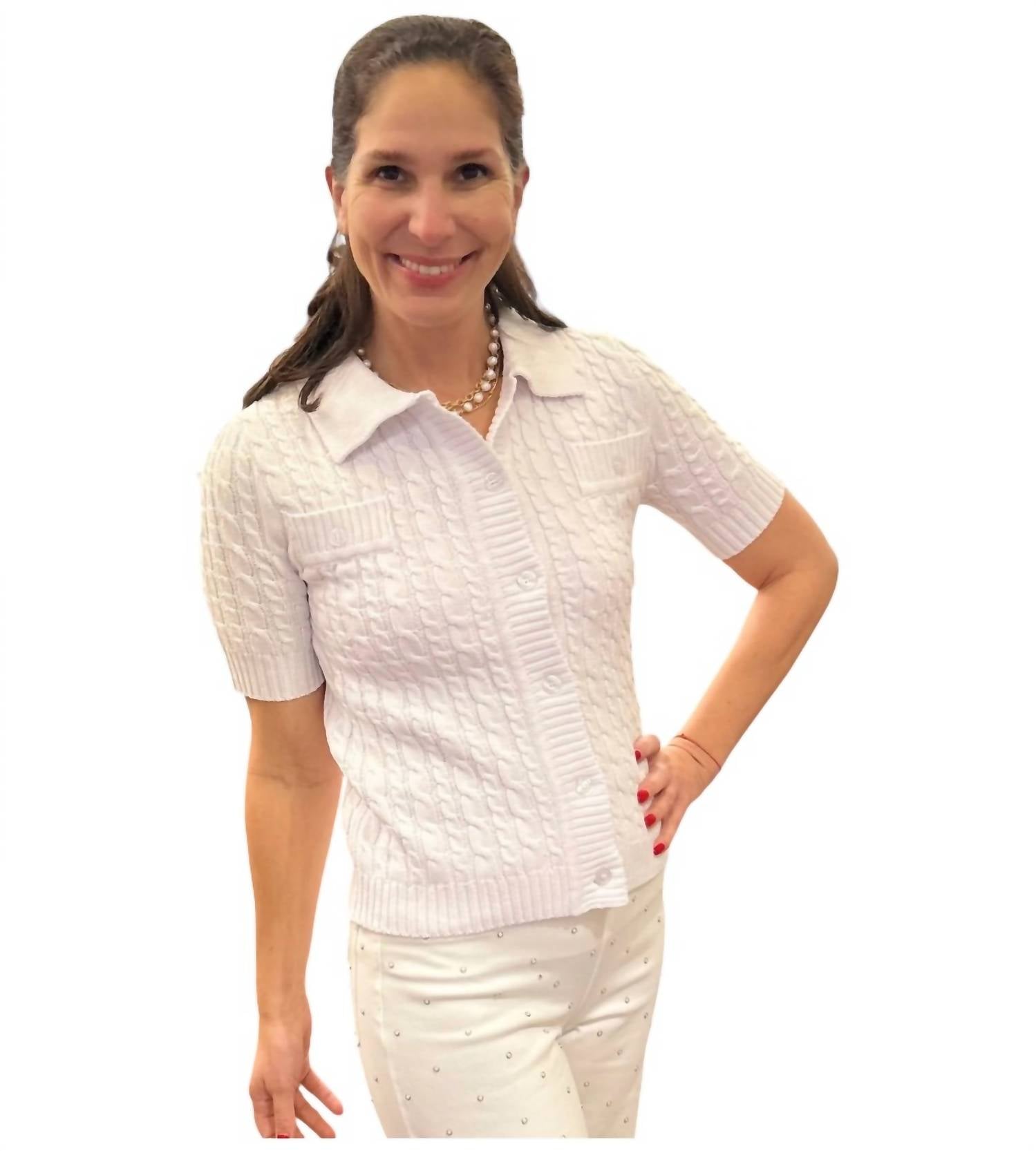 Incashmere - Short Sleeve Allover Cable Sweater