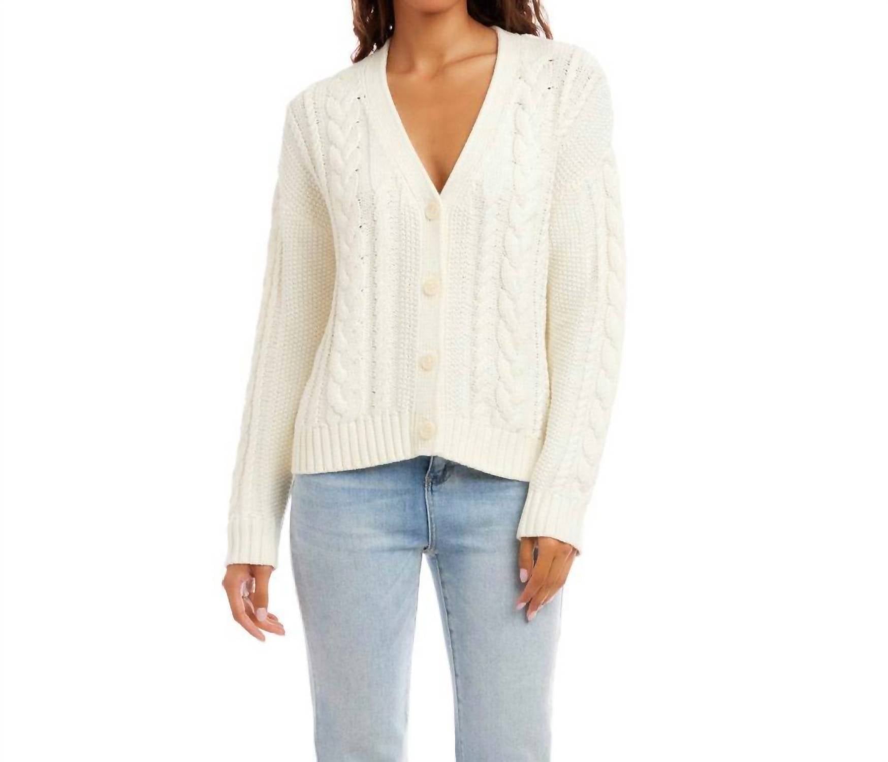 Karen Kane Cable Knit Cardigan Sweater in cream - women's cardigan