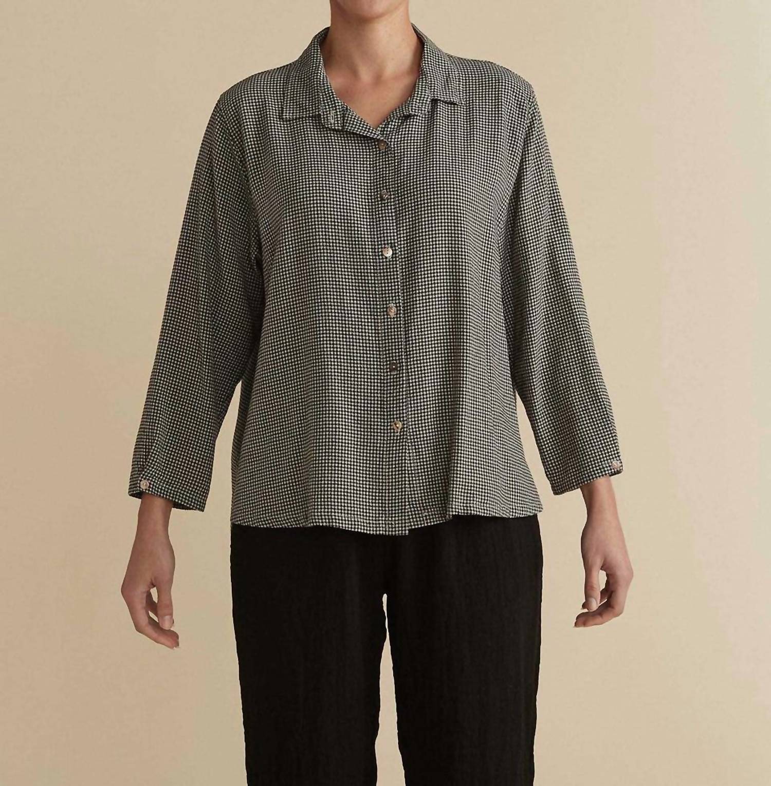 cut loose Mini Check Shirt Top in moonbeam - women's long sleeve top