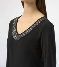 Joseph Ribkoff - V-neck Sequined Straight Top
