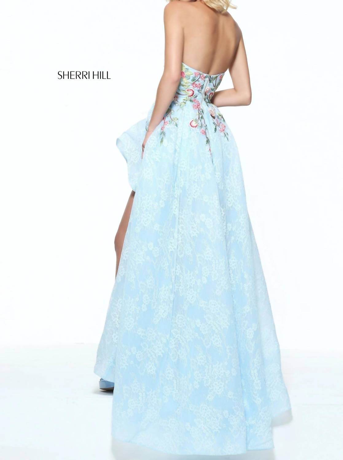 Sherri Hill - Floral Embroidered Strapless Sweetheart High Low Dress
