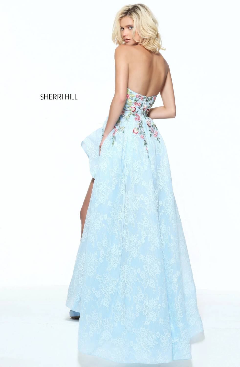 Sherri Hill - Floral Embroidered Strapless Sweetheart High Low Dress