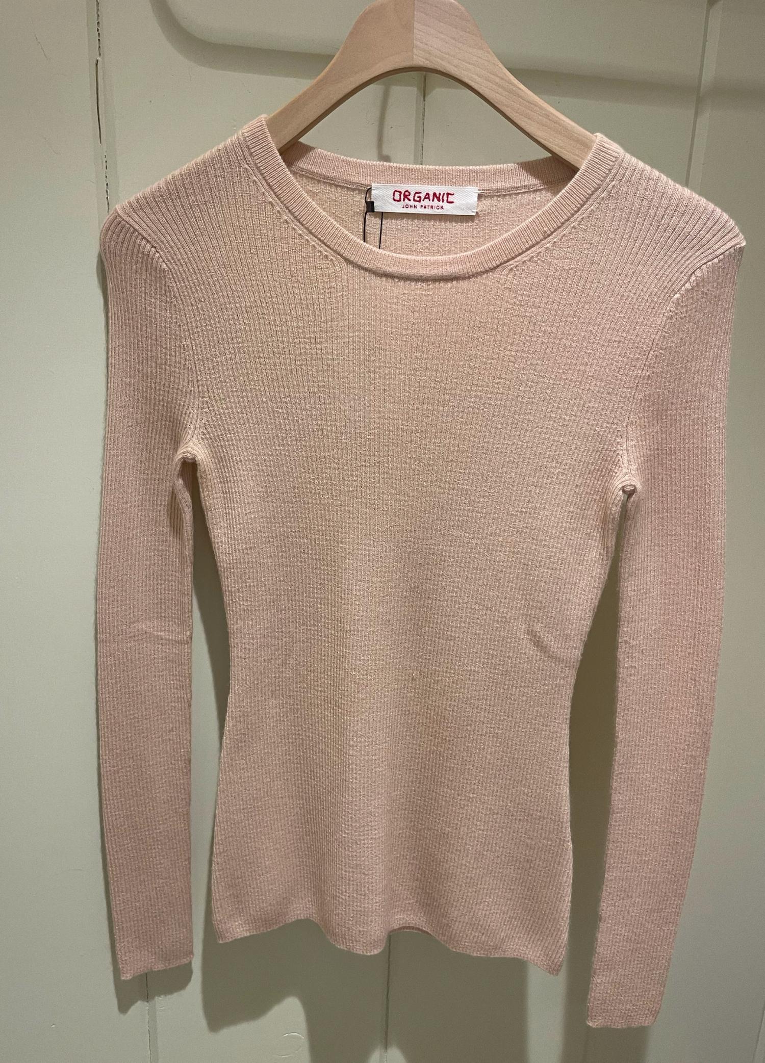 Organic By John Patrick Women's Long Sleeve Ribbed Tee in powder pink - women's long sleeve top - detail view