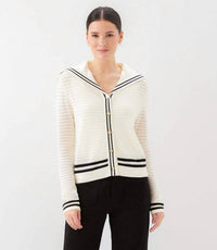 Karen Kane - Stripe Sailor Collar Cardigan Sweater