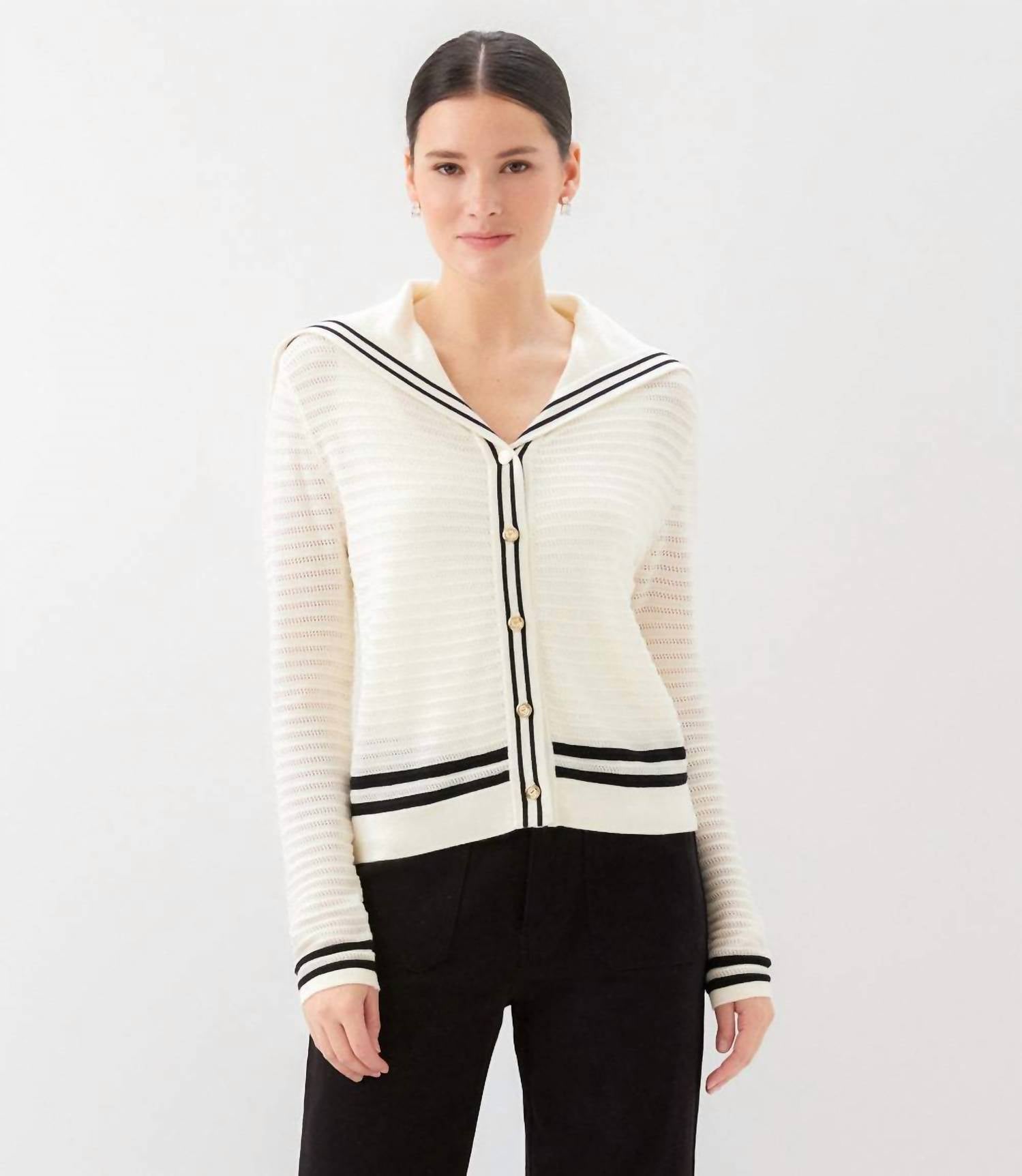 Karen Kane - Stripe Sailor Collar Cardigan Sweater