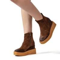 Antelope Women's Side Zip Suede Platform Ankle Boots in chocolate - women's shoe - detail view