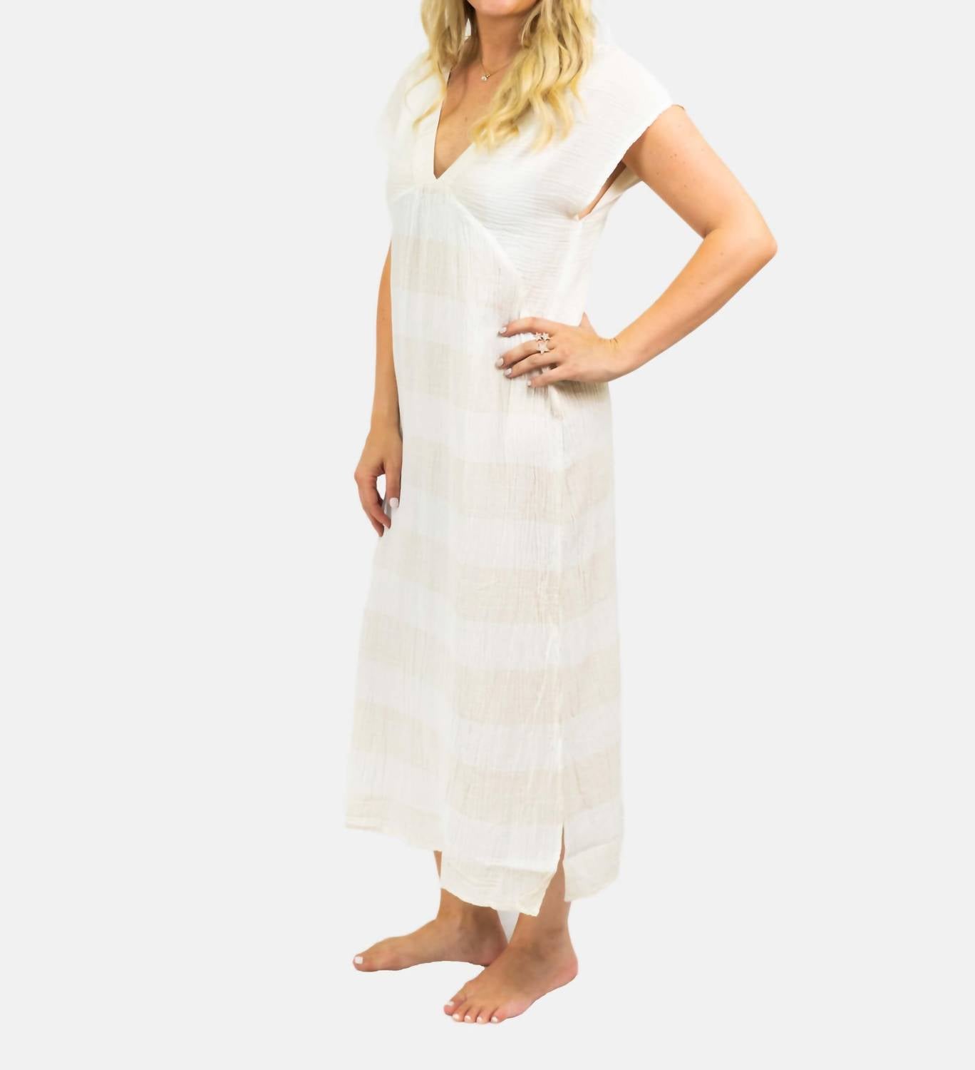 LOVESTITCH Stripe Midi Beach Dress in white - women's dress - alternate view