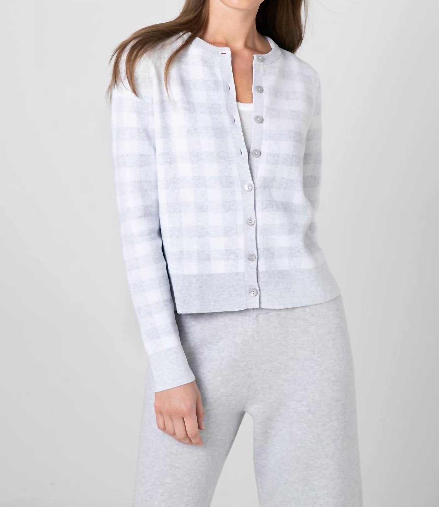 Kinross Gingham Cardigan in gris white - women's cardigan