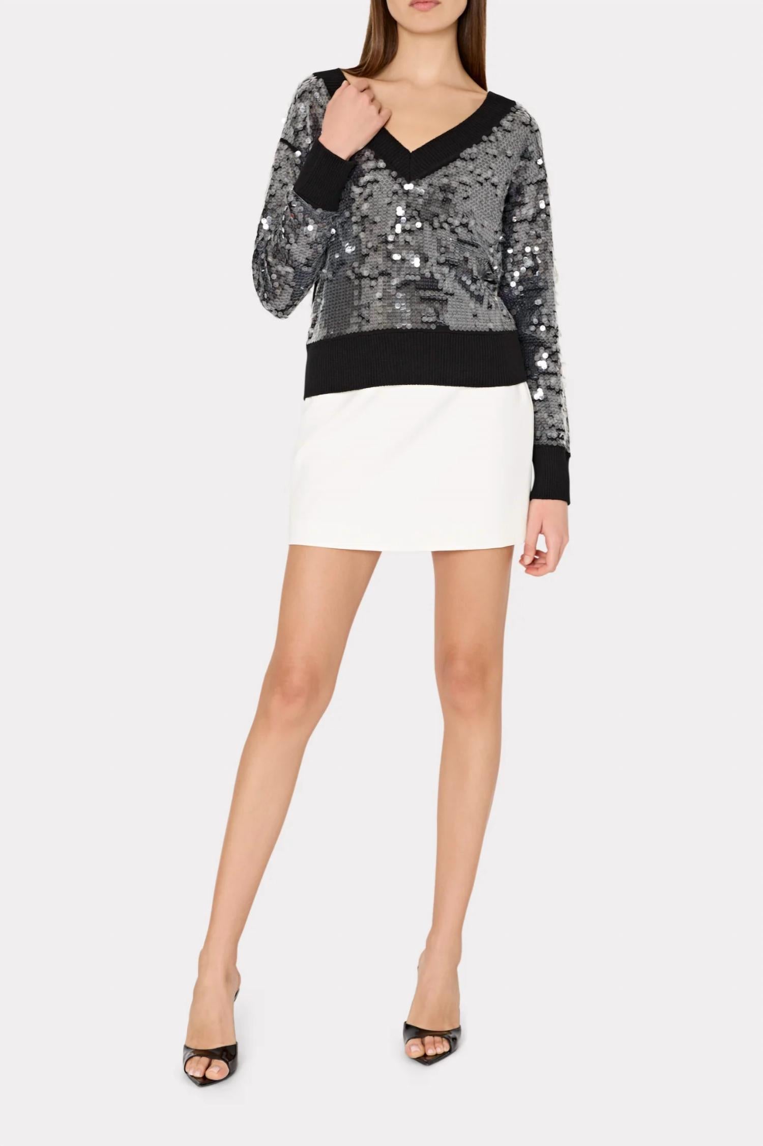 Milly - Ilaria Sequin V-neck Sweater