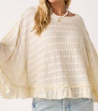 Mittoshop - Flowy Batwing Sleeve Boatneck Ruffle Hem Top