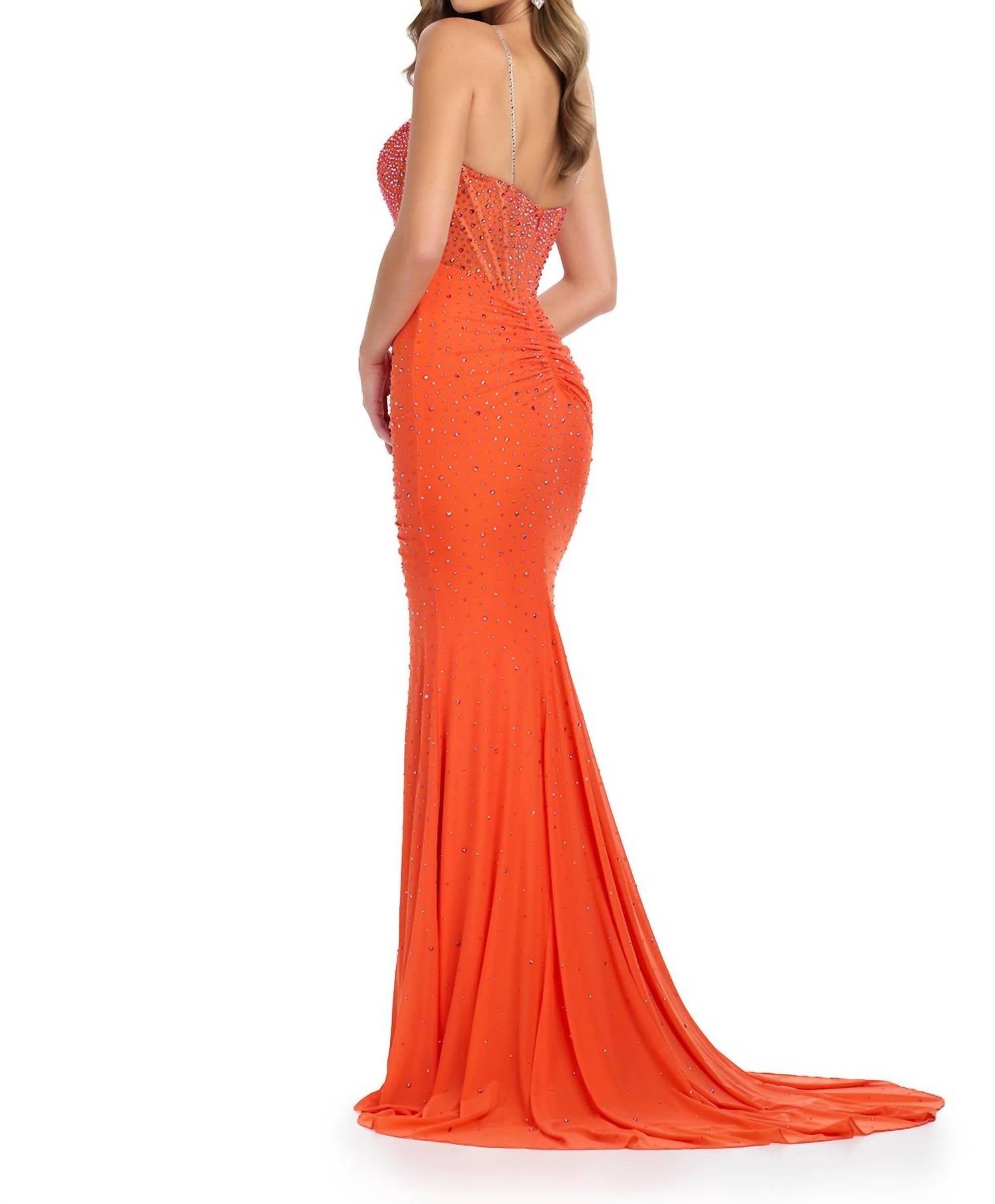ASHLEYlauren V-neckline Corset Bustier Gown in orange - women's dress - detail view