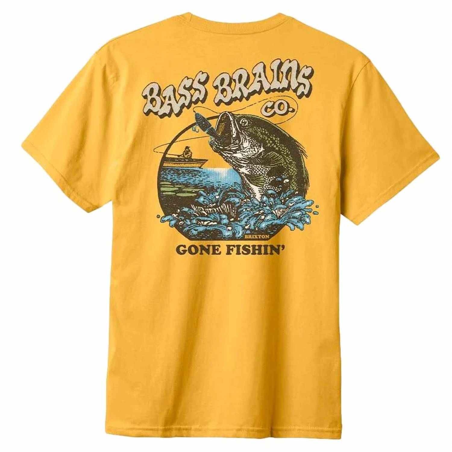 Brixton Men's Gone Fishing T Shirt in yellow - men's t-shirt