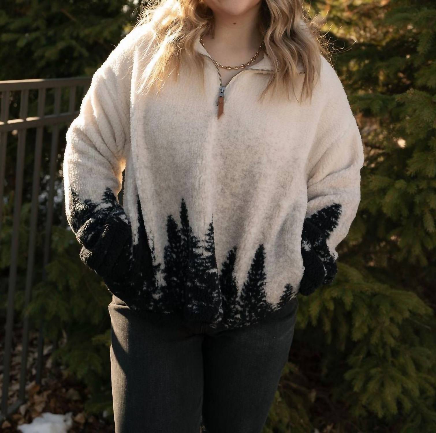 Weekend Los Angeles - Forest Pattern Quarter Zip Pullover