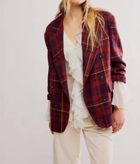 Free People Dean Double-breasted Blazer in plum combo 1 - women's jacket - detail view