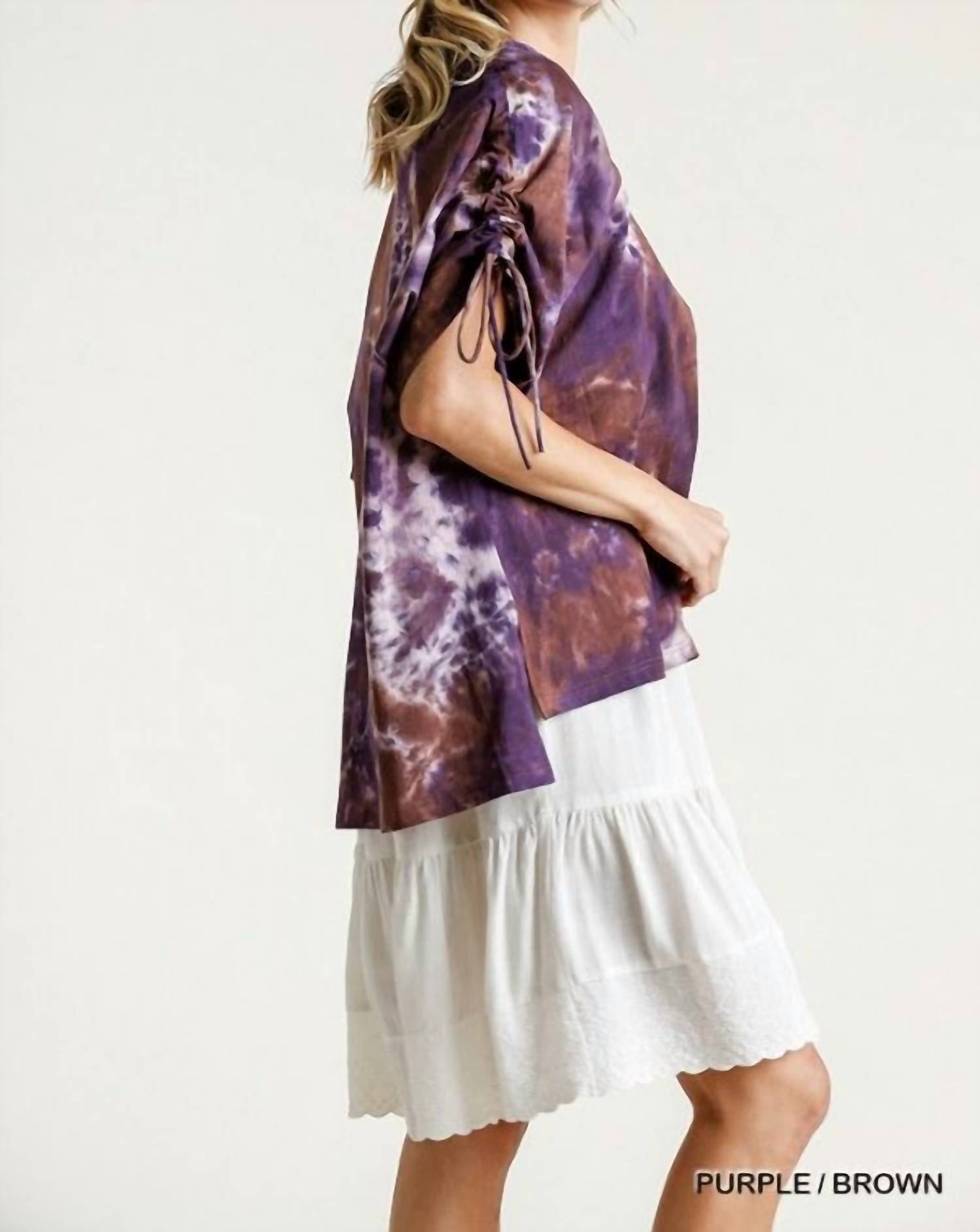 Umgee - Tie Dye Cinched Sleeve Top