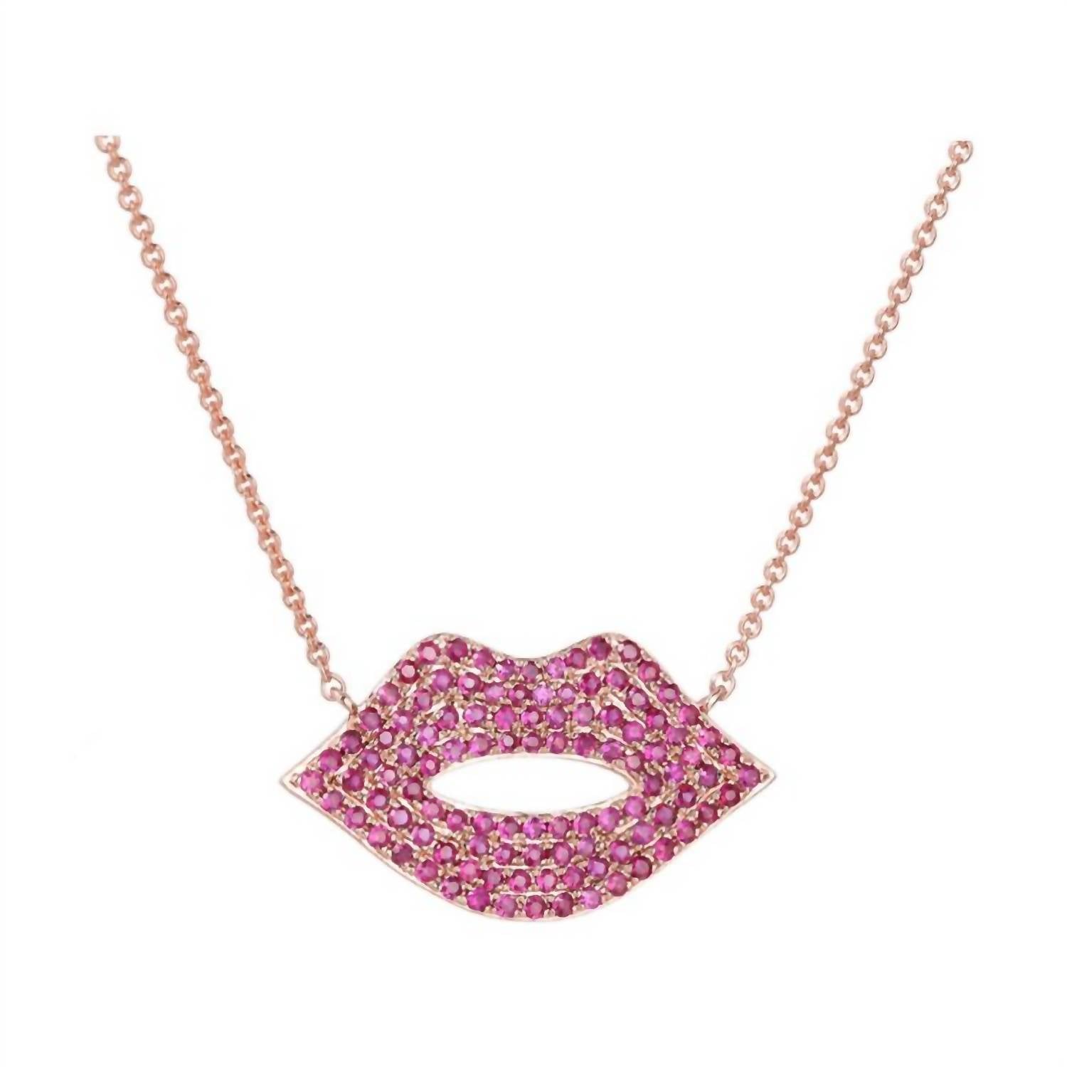 Diana M Jewels - 0.60 Cts Rubies Pave Lips Necklace