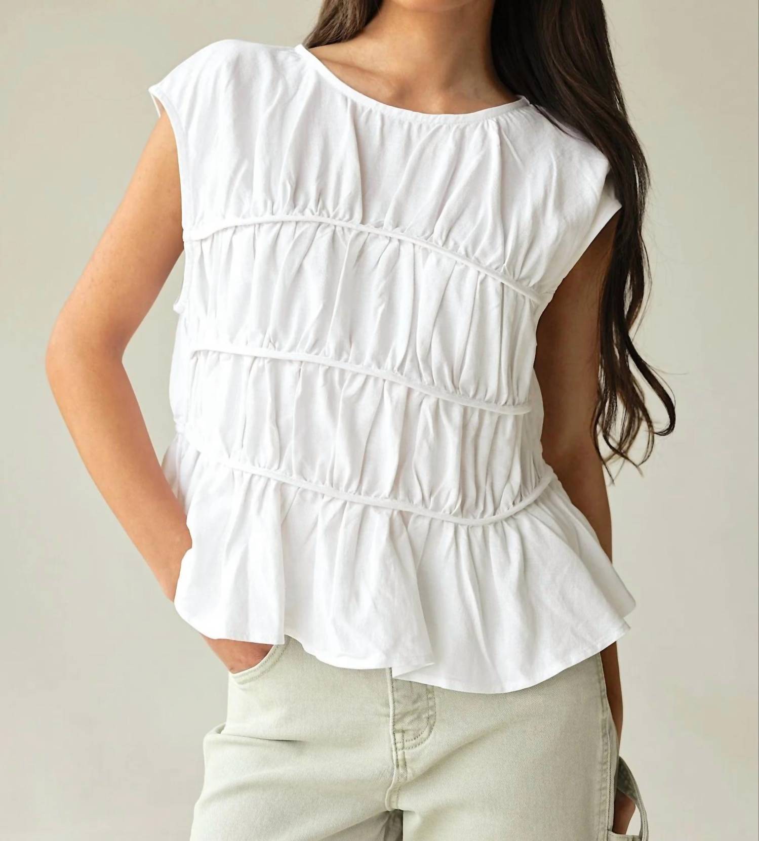 Candescent - Fresh Start Linen-blend Ruched Peplum Top