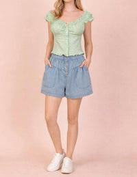 Very J - Chambray Button Down Shorts