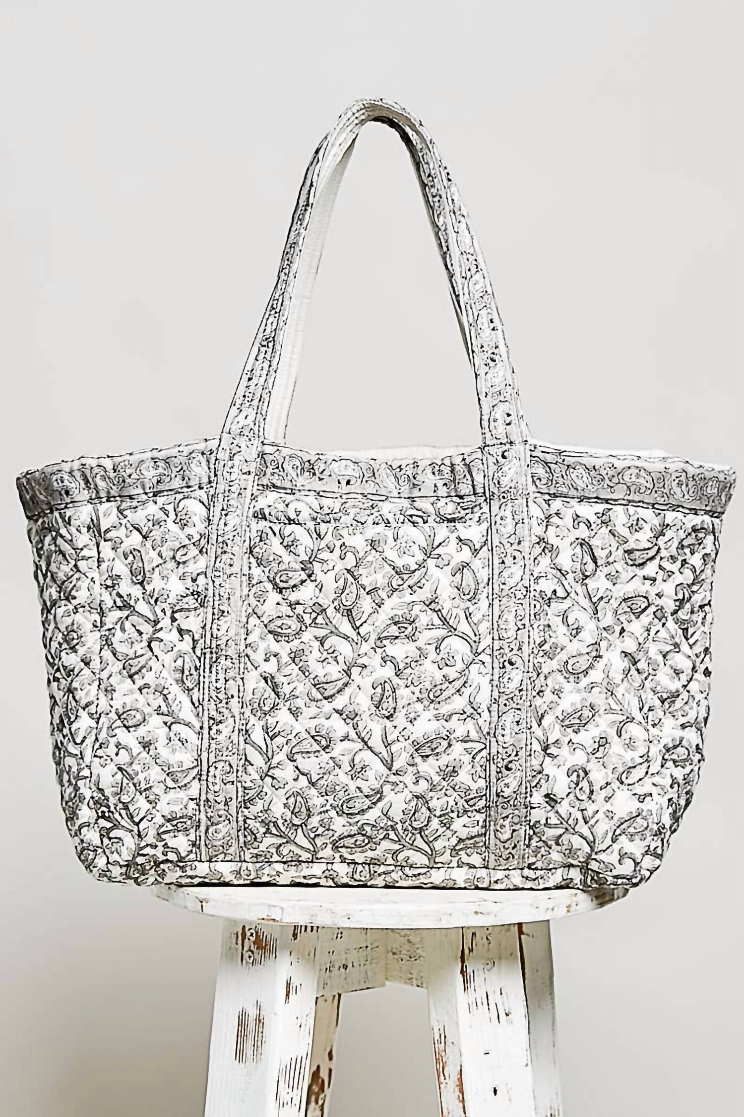 Pol - Women's Hand Block-printed Quilted Floral Tote Bag